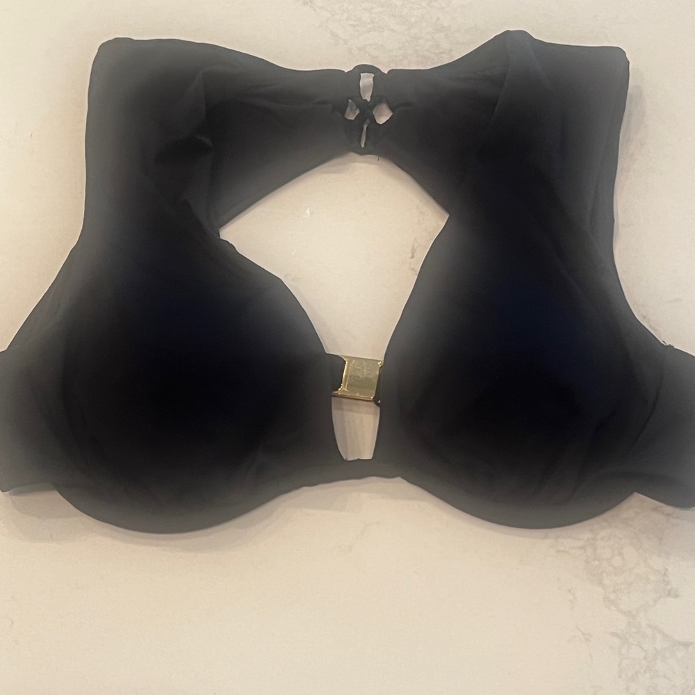 Trina Turk Black Bikini Top with Gold Accent